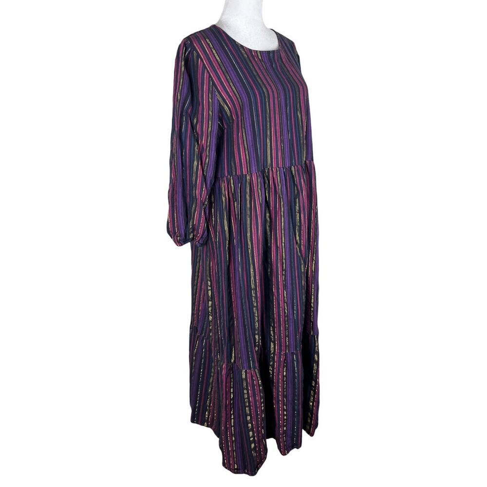 Marine Layer Alice Lurex Multi Stripe Midi Dress Boho Cottagecore Size Medium - Picture 3 of 9